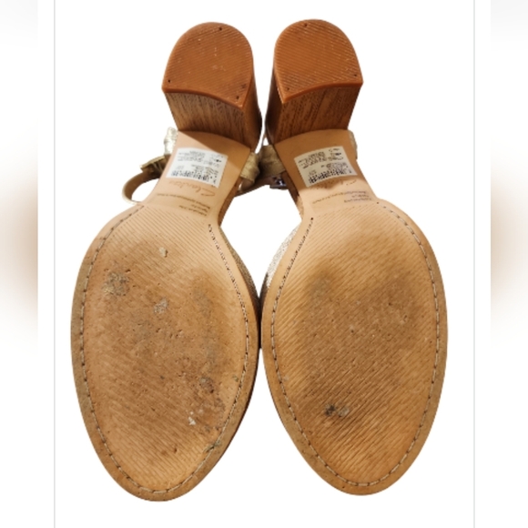 Clarks Ellis Clara metallic combo block heel sandals size 9 cork linen Coquette - Picture 6 of 10